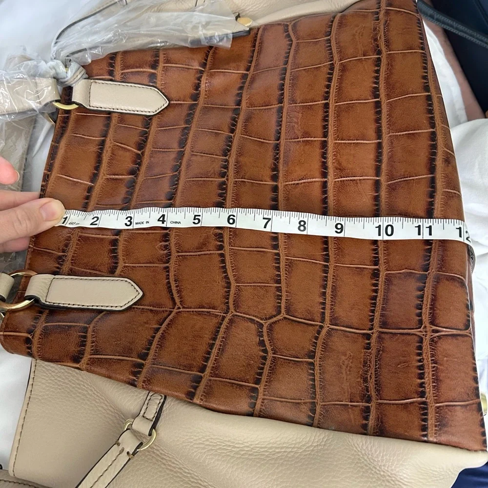 G.I.L.I. Brown Croc-Embossed Tote with Cream Accents